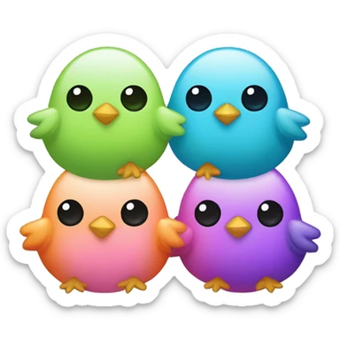 Two Deep Orange blue pink green yellow purple kawaii chicks sticker