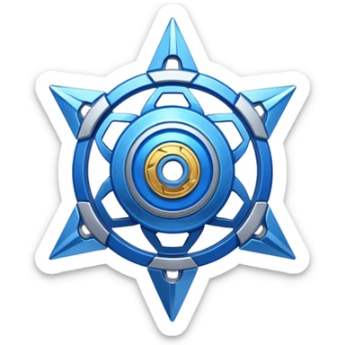 A blue Beyblade with 3 pointed blades like Victory Valtryek sticker