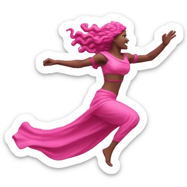 pink Pagan spring goddess sprinting, with a large stride and arms outstretched sticker