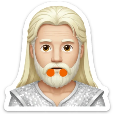 Baldr, God of Light with long white blonde hair and beard, white sequin outfit sticker