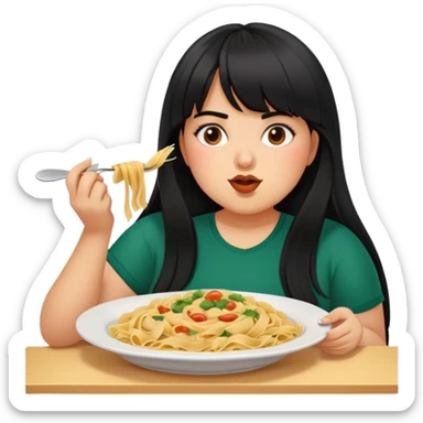 Mexican girl with bangs black long hair plus size with pasta sticker