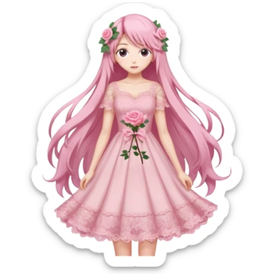 pastel anime woman with pink roses lace dress full body sticker