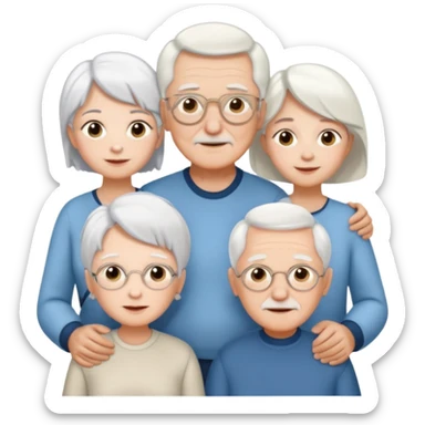 All white grandma and grandpa with 2 girls and 2 boys sticker