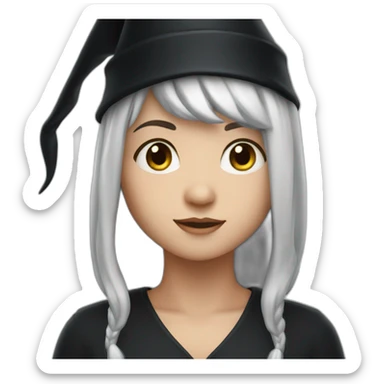 Young witch with white hair and black cap sticker