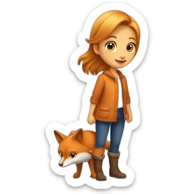 Petite fille sur le dos d un renard sticker