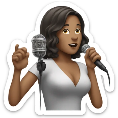 brunette woman singing with a microphone  sticker