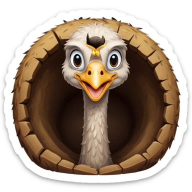Ostrich with it's head inside a hole in the ground only it's body and neck visible sticker