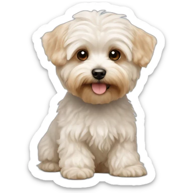 white maltipoo / yorkshire terrier mix with light brown ear sticker