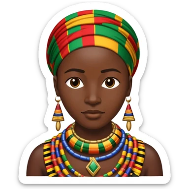 African person wearing traditional colorful Kente cloth and beaded jewelry sticker