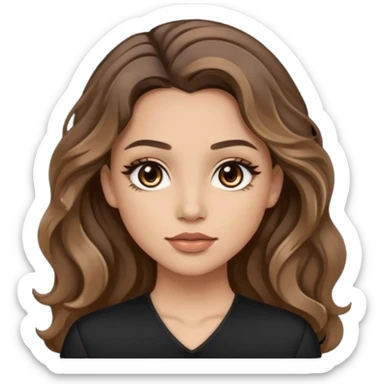 brown balayage hair long wawy (not to much curly/not afro), light skin tone, brown eyes, not too skinny, black outfit, beauty mark on  the left side of the face next to the lip

 sticker