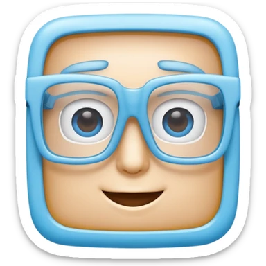 A 3D cartoon sky-blue square spectacle, slightly thick frame, glossy surface, minimal plain background, Only glasses. sticker