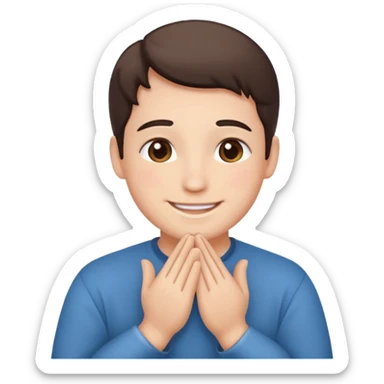 Create a blushing smile face with prayer hands by his cheek  sticker