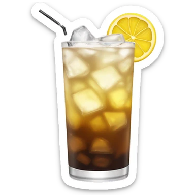 a tall and thin highball cocktail with 2 colors, brown on the bottom and light yellow on top with crush ice and a straw, juste one drink, clear separation between colors sticker