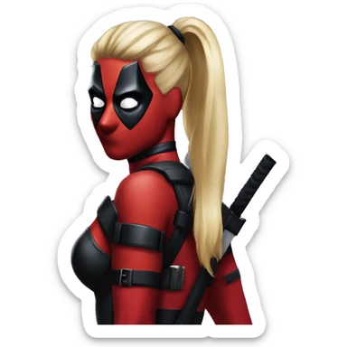 ponytail blond lady deadpool one mask sticker
