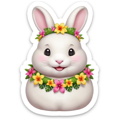 A chubby rabbit with a colorful tropical lei, smiling sweetly. sticker