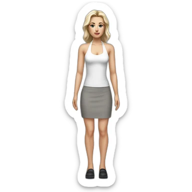 realistic caucasian woman white halter top grey short tight skirt black shoes sticker