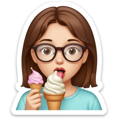 una ragazza castana con gli occhiali che lecca un gelato sticker