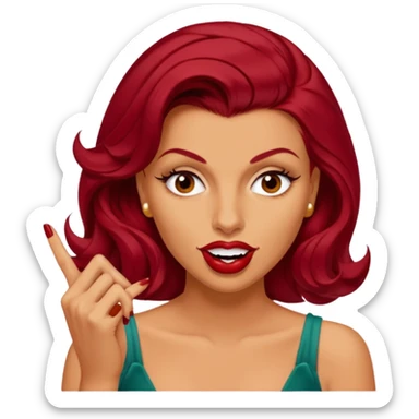 Woman with dark red rita hayworth hair biting her finger in a flirtatious way  sticker