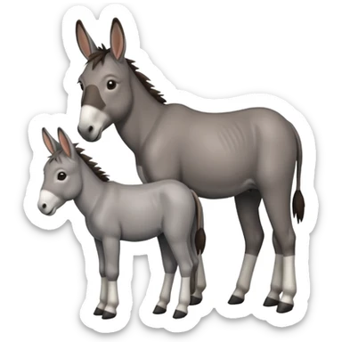 À young aged donkey with an adult donkey with a small space between them sticker