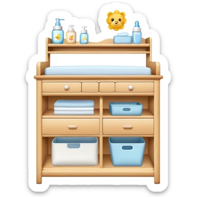 baby changing table set with drawers, shelves, changing pad, and baby care accessories sticker