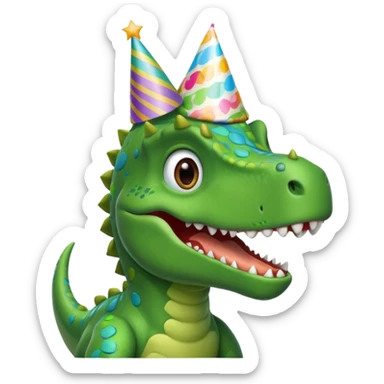 A Dinasour wearing a birthday hat sticker