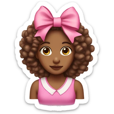 Brown girl with curly hair with a pink bow on her head  sticker