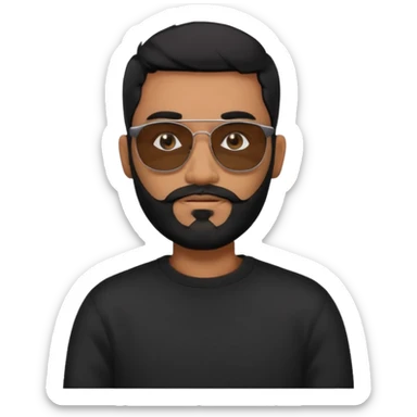 Indian man with  black hair and beard and black sunglasses and black jumper sticker