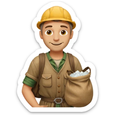 Emoji portrait of a Celtic salt worker. Dirty clothes, weary expression, carrying a sack on his shoulder. sticker