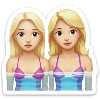 Two white blonde girls sitting by the pool  sticker