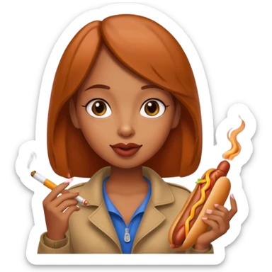 Brown girl smoking a hotdog like a cigarette  sticker