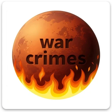 a red burning planet that has the words "war crimes" written on it in black letters, in a realistic planet burning style, like the sun sticker