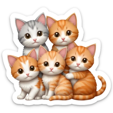 6 tiny kittens cuddling together all different colours, the first one is grey and white, the second is ginger and white and the third is brown tabby and white sticker