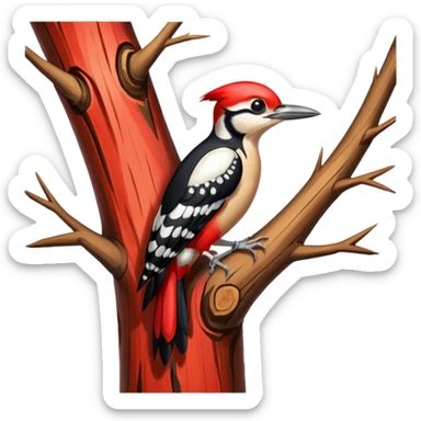 A colorful woodpecker tapping on a tall tree. sticker