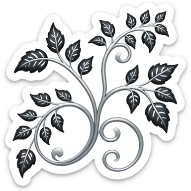 Black and silver filigree vine with leaves, artistic design, 3D, extremely detailed design sticker