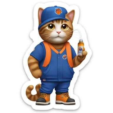 cat in timbs, New York knicks jersey and smoking  sticker