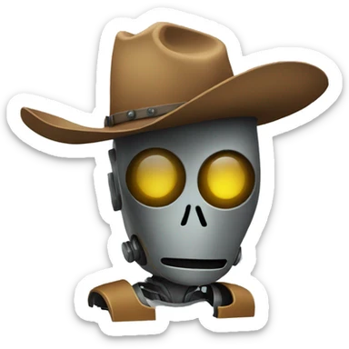 Sad robot with a cowboy hat sticker