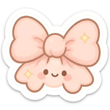 chibi style bow, pastel pink, soft fabric, cute and fluffy, kawaii style, star motif sticker