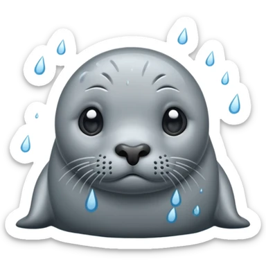 Sad seal in the rain sticker