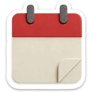 red and white calendar in paper-craft style, folded corner, textured paper look sticker