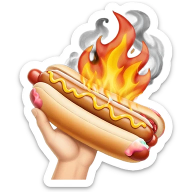 Hand Holding a Flaming Hotdog sticker