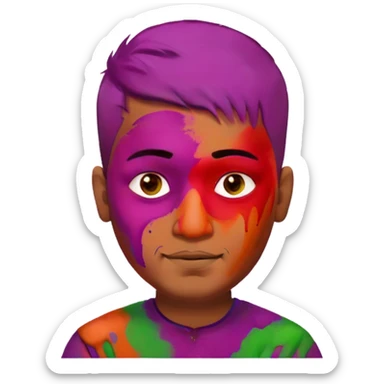 indian man with fair complexion, a fade haircut, no mustache, no beard, with holi col sticker