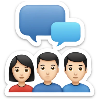 Minimalistic flat vector icon, iOS style, thin black contour on white background. Human head with speech bubble and small group of people silhouettes listening. Clean, no text, no shadows sticker