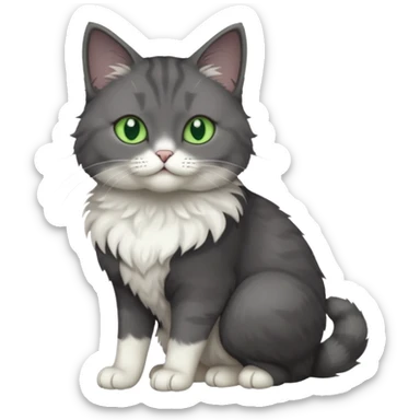 full body view of beautiful female dark grey cat with green eyes, white toes and white chest sticker