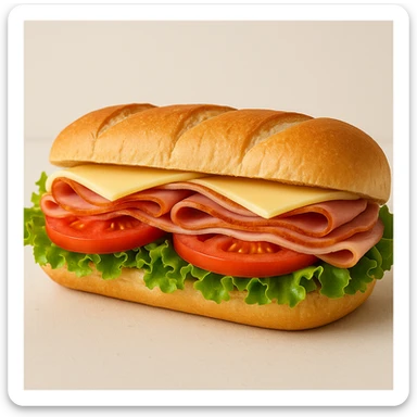 a classic sub sandwich with lettuce, tomato, deli meats, cheese, vibrant colors, simple background sticker