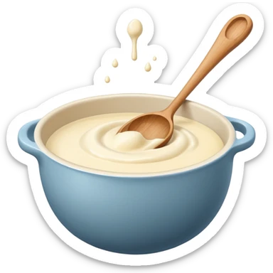 a cream ceramic mixing bowl with a wooden spoon stirring sticker