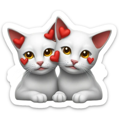 two cats with there heads on each other and red hearts on top sticker