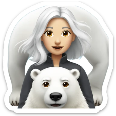 Girl with white hair and grey eyes rides a polar bear  sticker