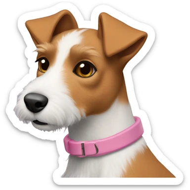  AI generated sticker of a female mini fox terrier pink collar, brown solid colour fur on head, inspired by the style of “Lady and the Tramp.” White outline around it sticker