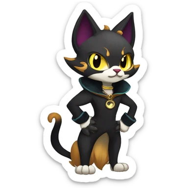 cool edgy anthro fantasy dark-shadow-themed animal vampiric cat hybrid Fakemon  with a collar full body sticker