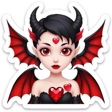 small black succubus wings, cryhstal heart red, black heart tail (HEART) sticker